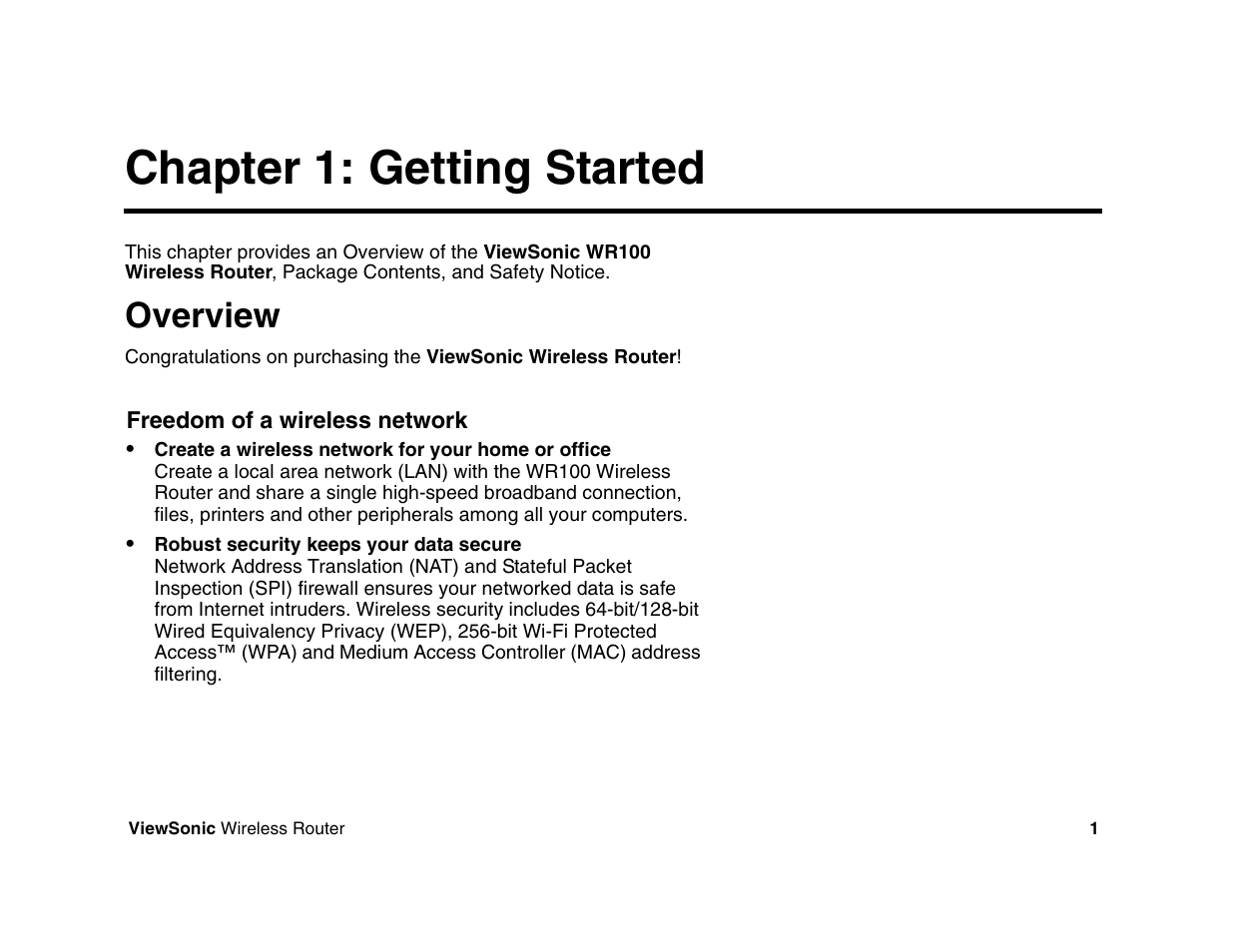 Chapter 1: getting started, Overview | VIEWSONIC WR100 User Manual | Page 5 / 66