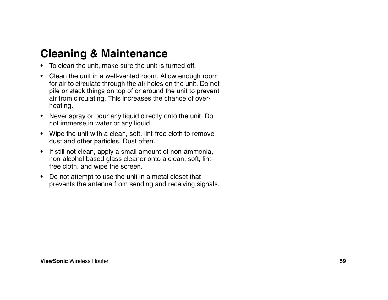 Cleaning & maintenance | VIEWSONIC WR100 User Manual | Page 63 / 66