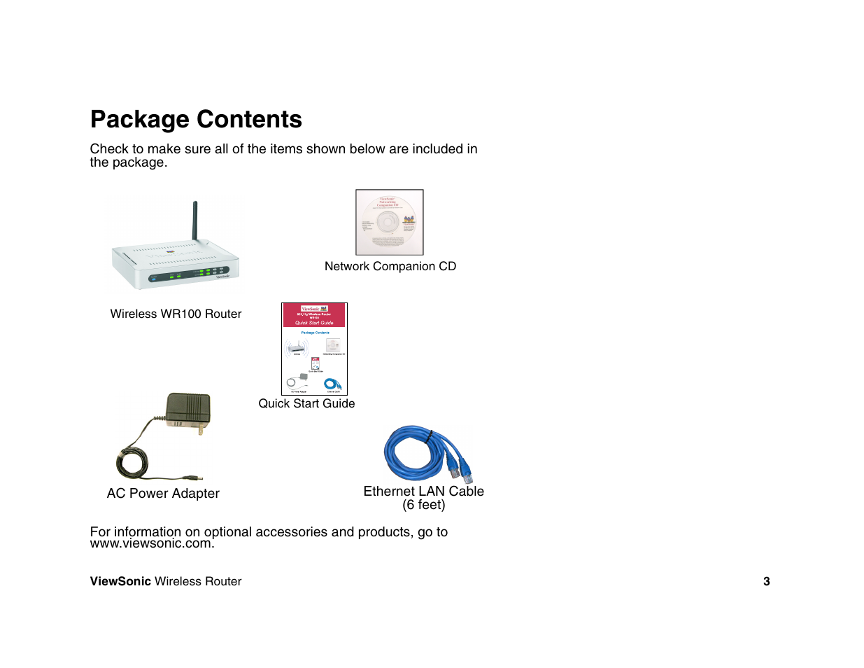 Package contents | VIEWSONIC WR100 User Manual | Page 7 / 66