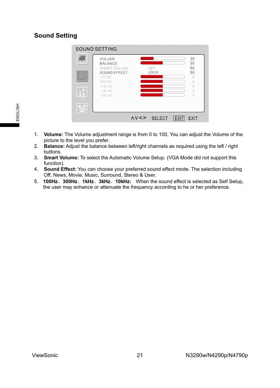 Sound setting | VIEWSONIC N4785P User Manual | Page 23 / 31