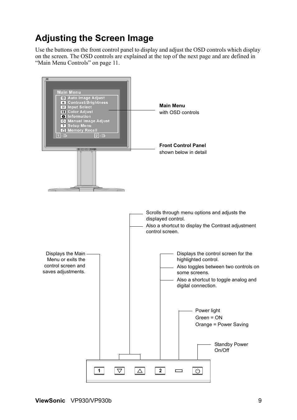 Adjusting the screen image | VIEWSONIC VS10725 User Manual | Page 12 / 23