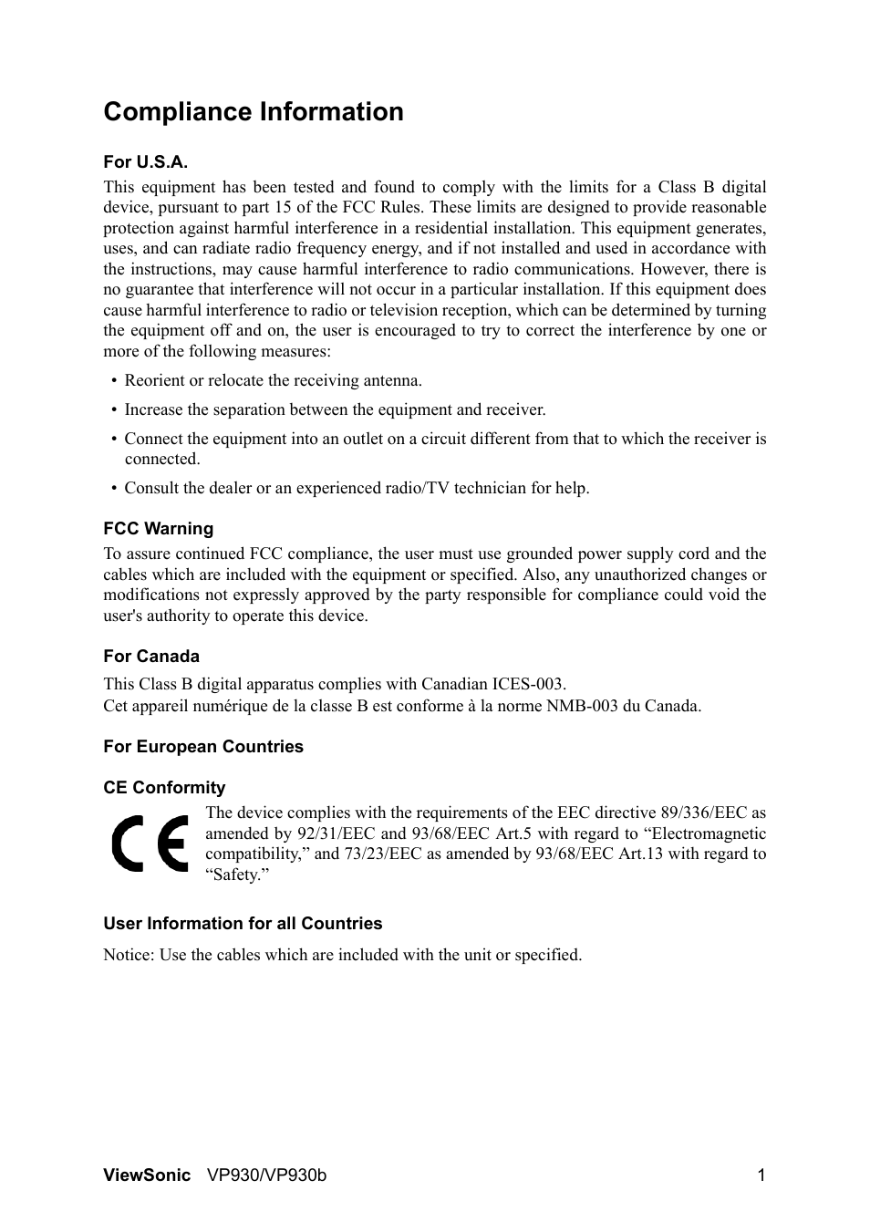 Compliance information | VIEWSONIC VS10725 User Manual | Page 4 / 23