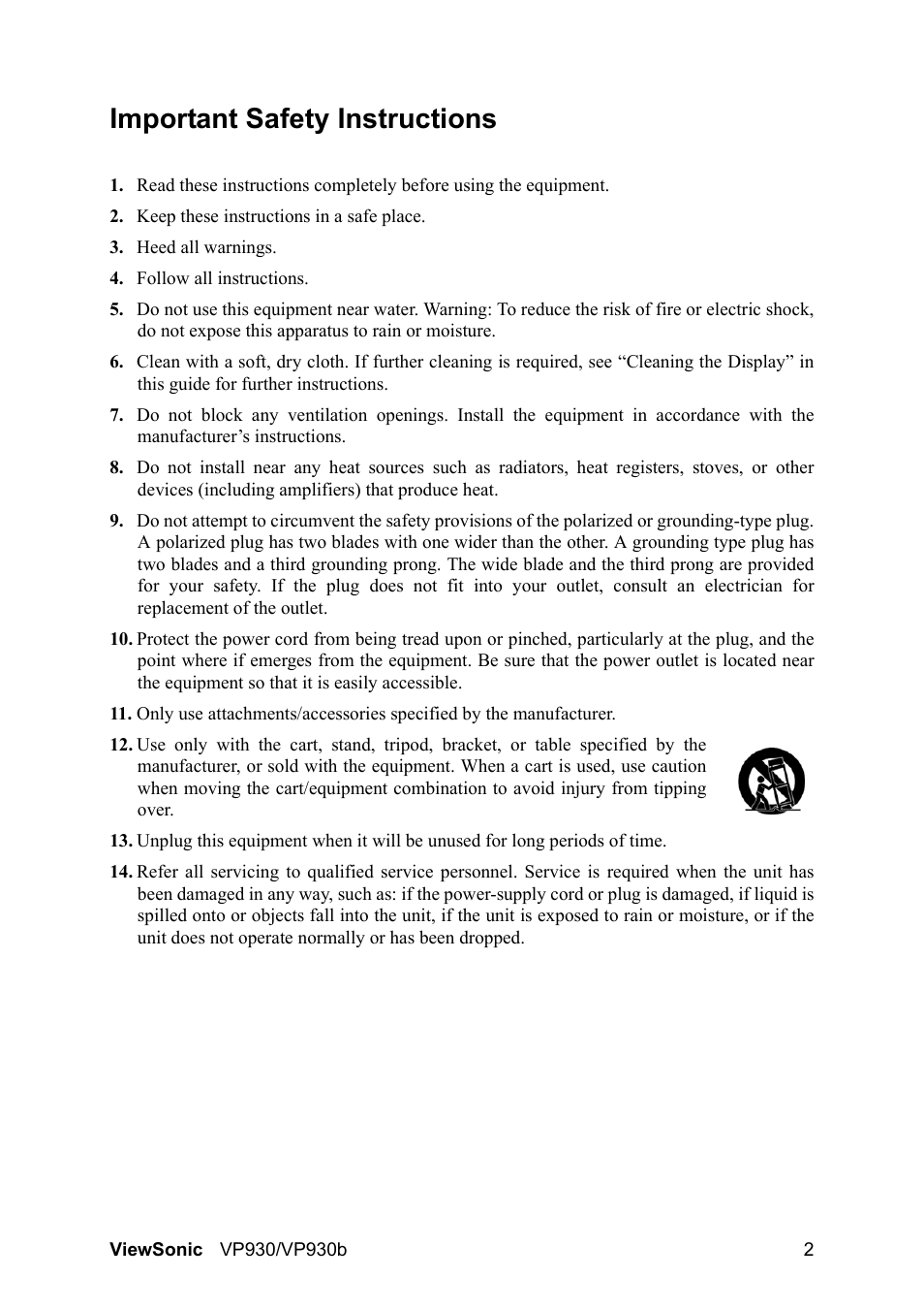 Important safety instructions | VIEWSONIC VS10725 User Manual | Page 5 / 23