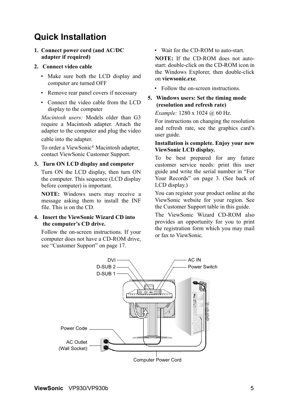 Quick installation | VIEWSONIC VS10725 User Manual | Page 8 / 23