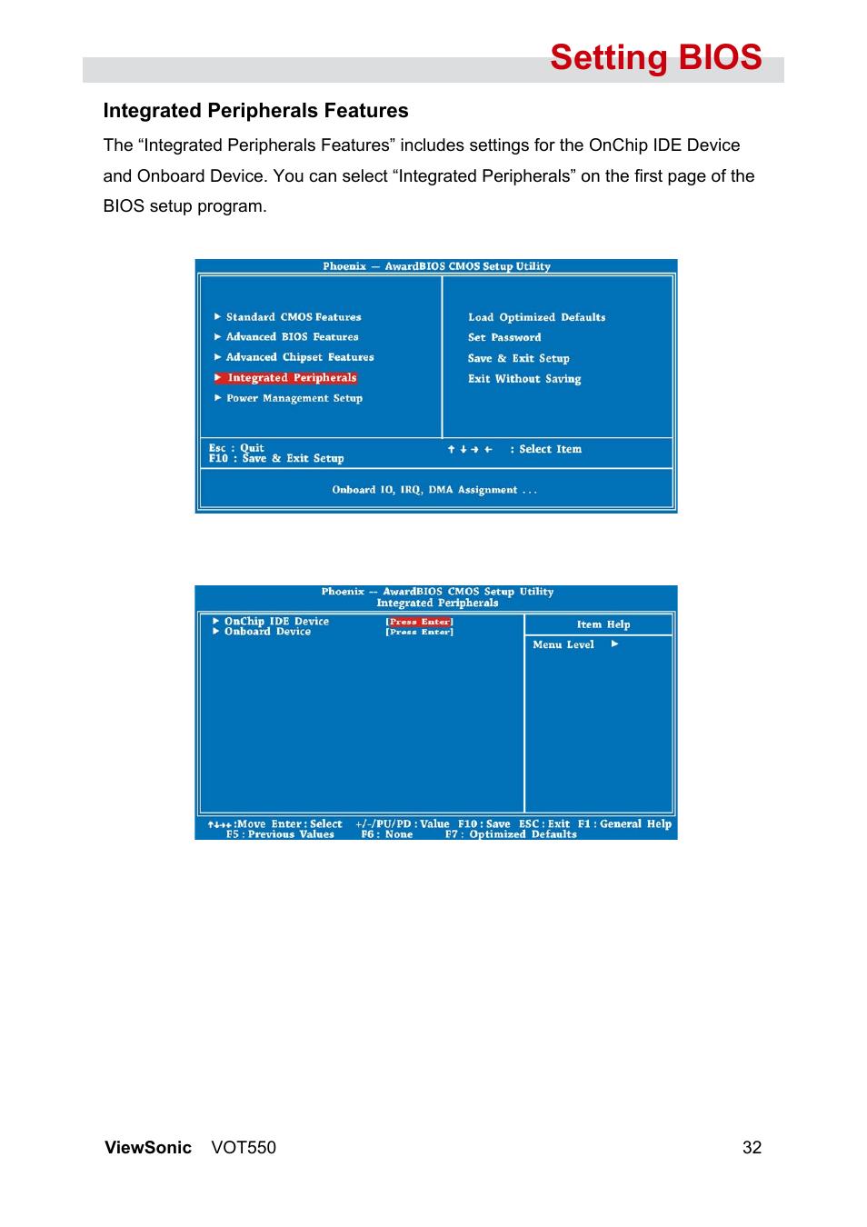 Setting bios | VIEWSONIC VS12663 User Manual | Page 38 / 52
