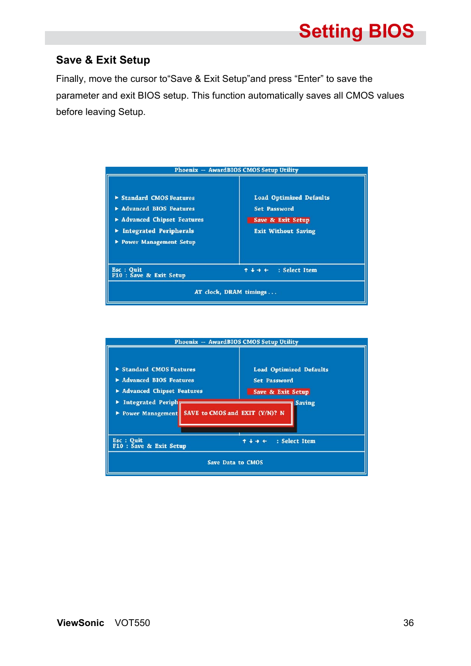 Setting bios | VIEWSONIC VS12663 User Manual | Page 42 / 52