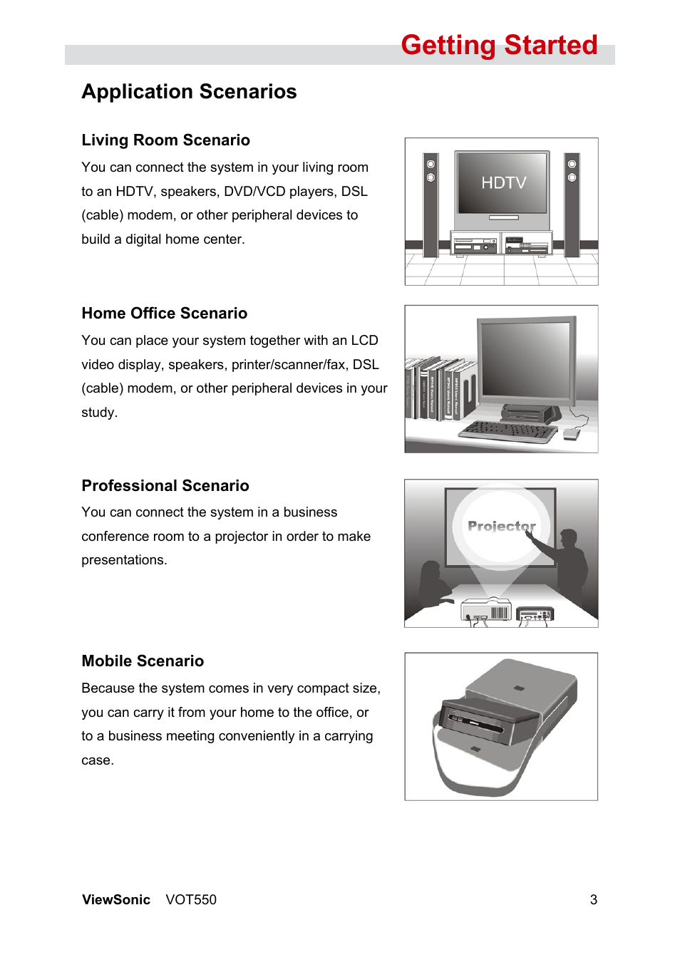 Getting started, Application scenarios | VIEWSONIC VS12663 User Manual | Page 9 / 52