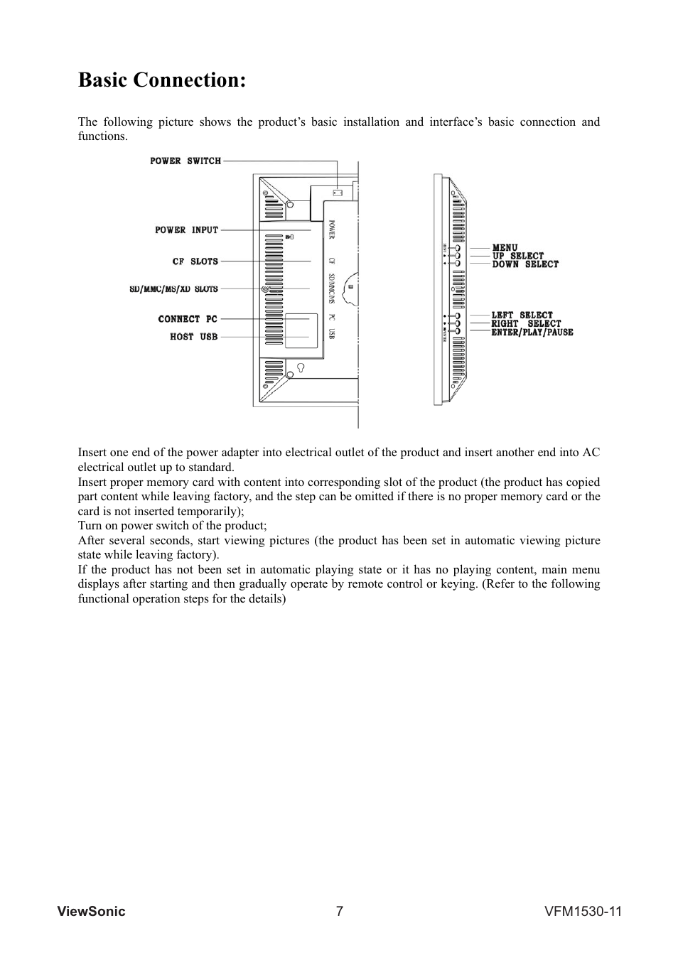 Basic connection | VIEWSONIC VFM1530-11 User Manual | Page 8 / 17