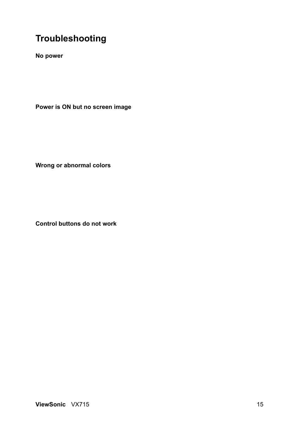 Troubleshooting | VIEWSONIC VX715 User Manual | Page 17 / 21