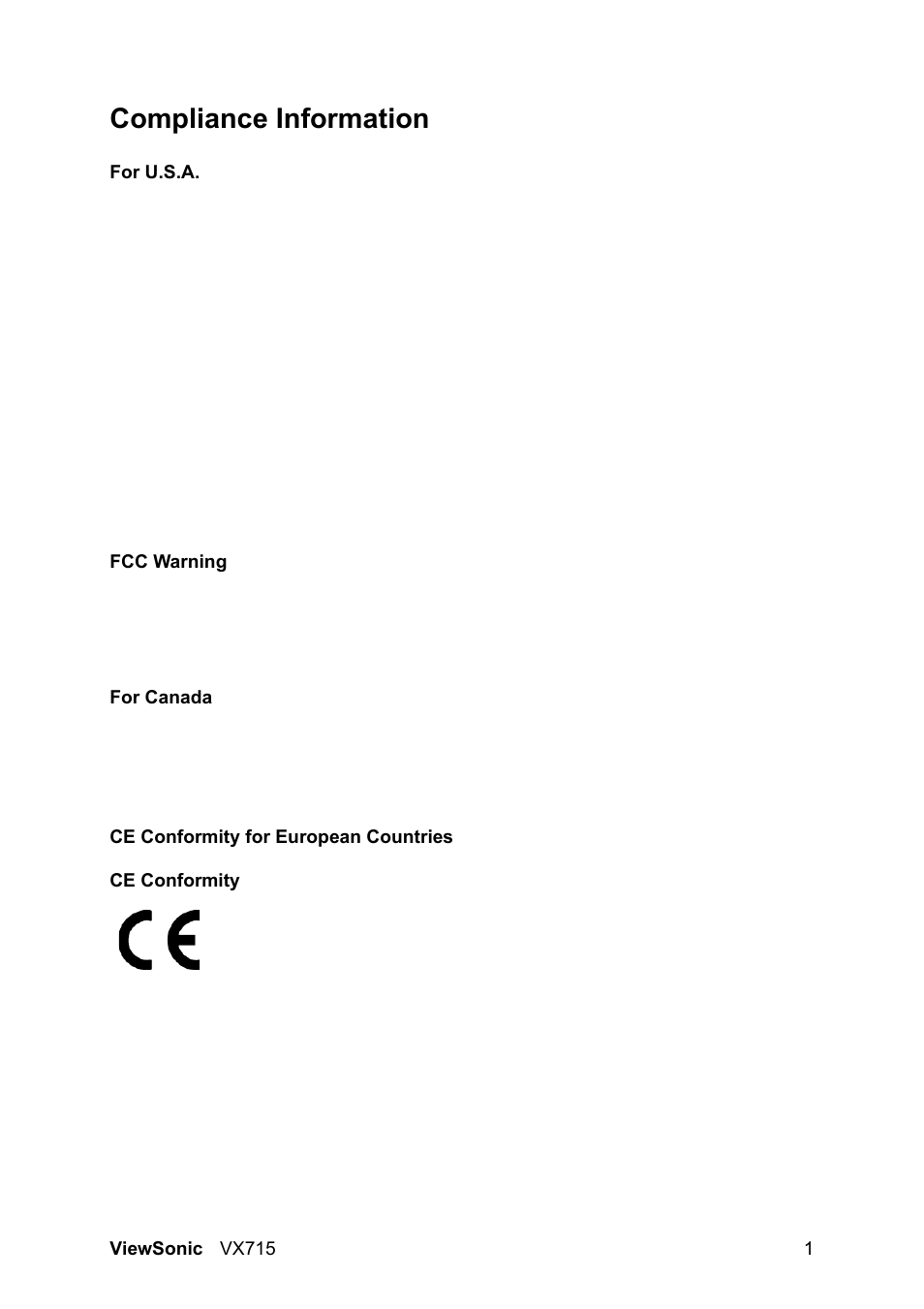 Compliance information | VIEWSONIC VX715 User Manual | Page 3 / 21