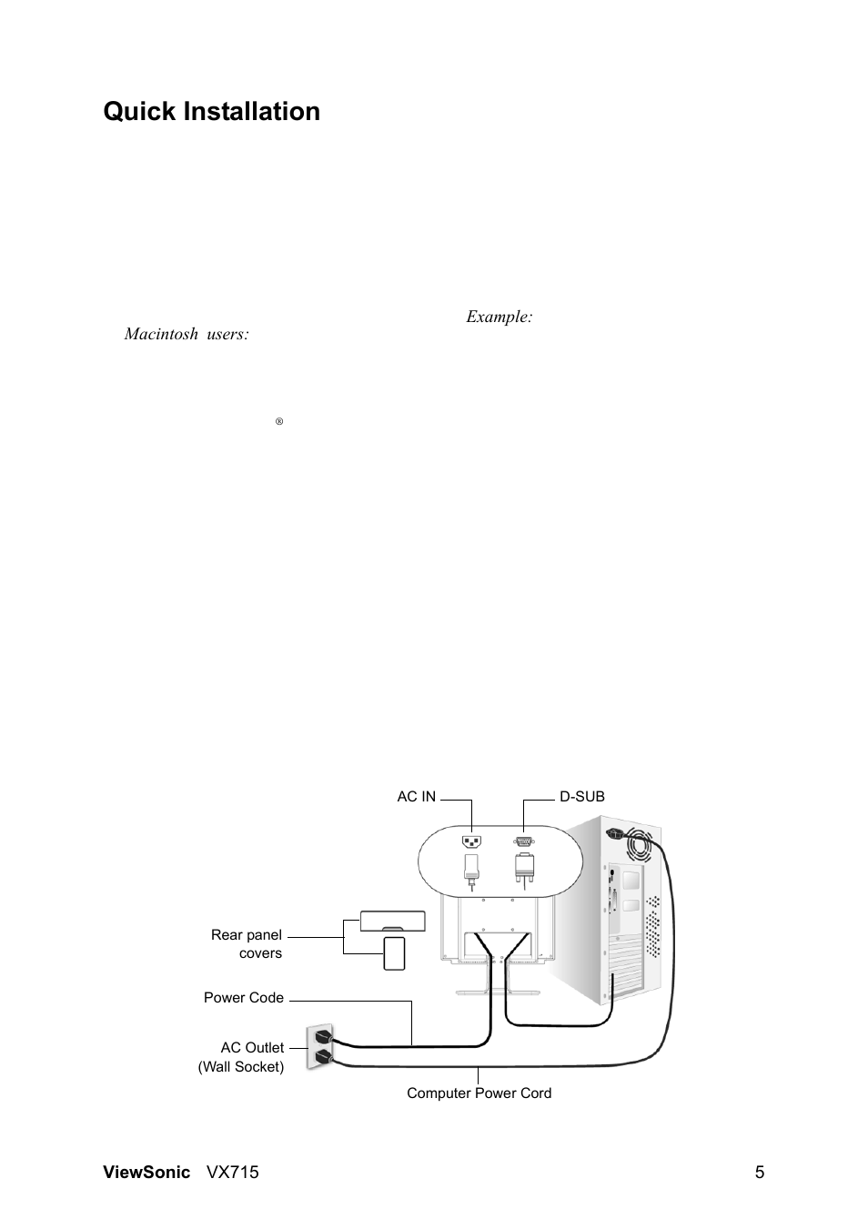 Quick installation | VIEWSONIC VX715 User Manual | Page 7 / 21
