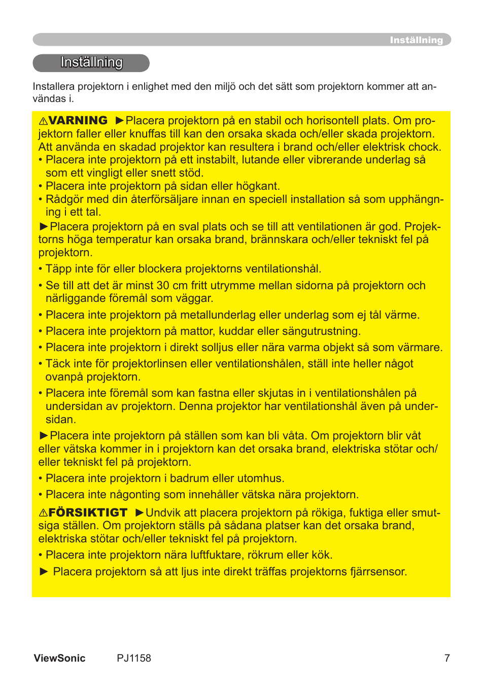 Inställnng | VIEWSONIC VS11459 User Manual | Page 12 / 115