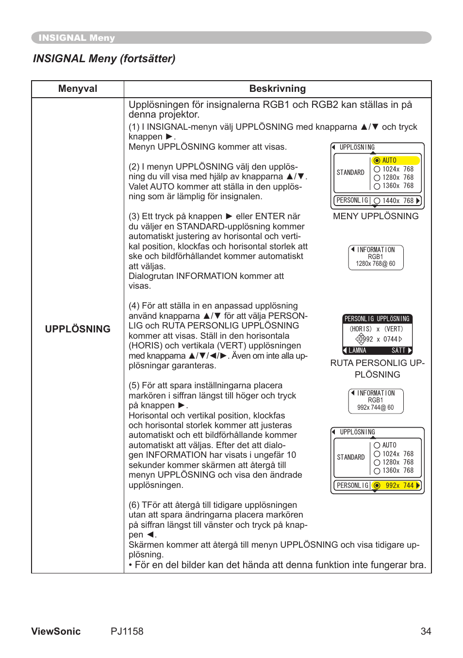 Insignal meny (fortsätter) | VIEWSONIC VS11459 User Manual | Page 39 / 115