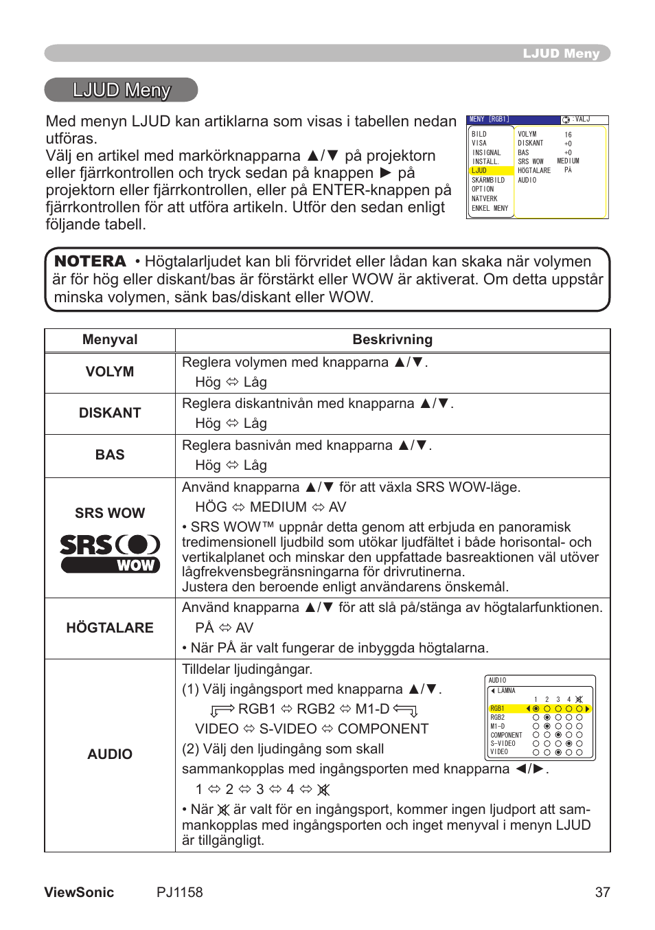 Ljud meny | VIEWSONIC VS11459 User Manual | Page 42 / 115