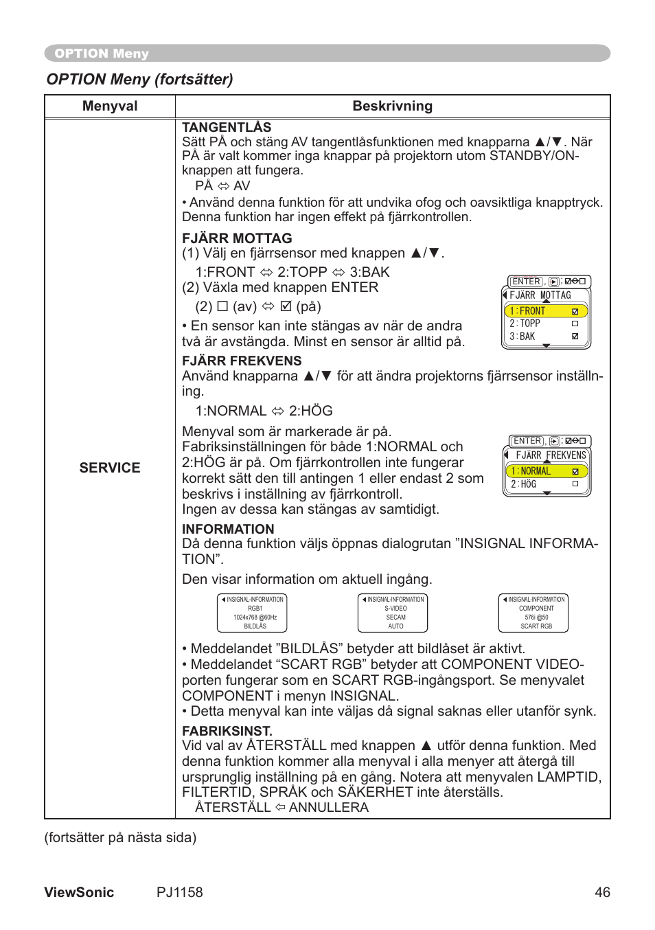 Option meny (fortsätter) | VIEWSONIC VS11459 User Manual | Page 51 / 115