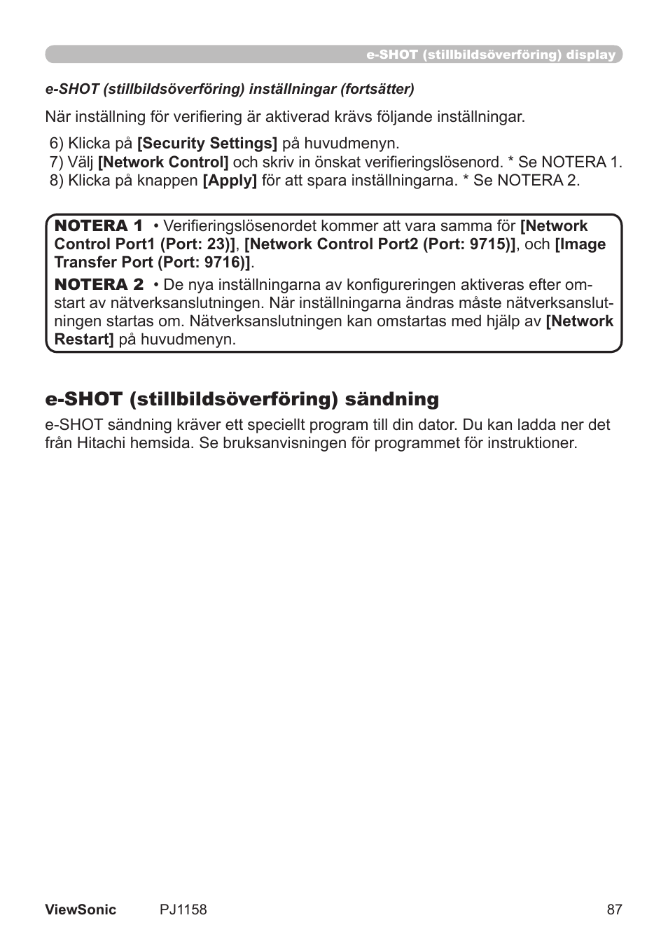 E-shot (stillbildsöverföring) sändning | VIEWSONIC VS11459 User Manual | Page 92 / 115