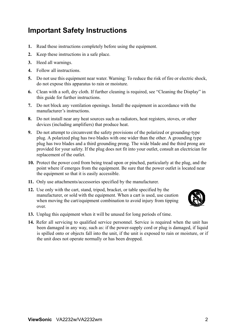 Important safety instructions | VIEWSONIC VS12910 User Manual | Page 4 / 25