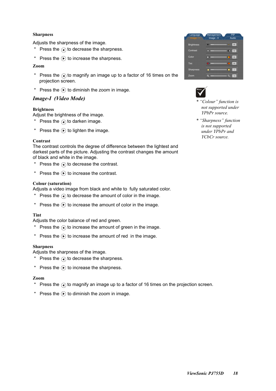 Image-i, Video mode) | VIEWSONIC PJ755D User Manual | Page 20 / 32