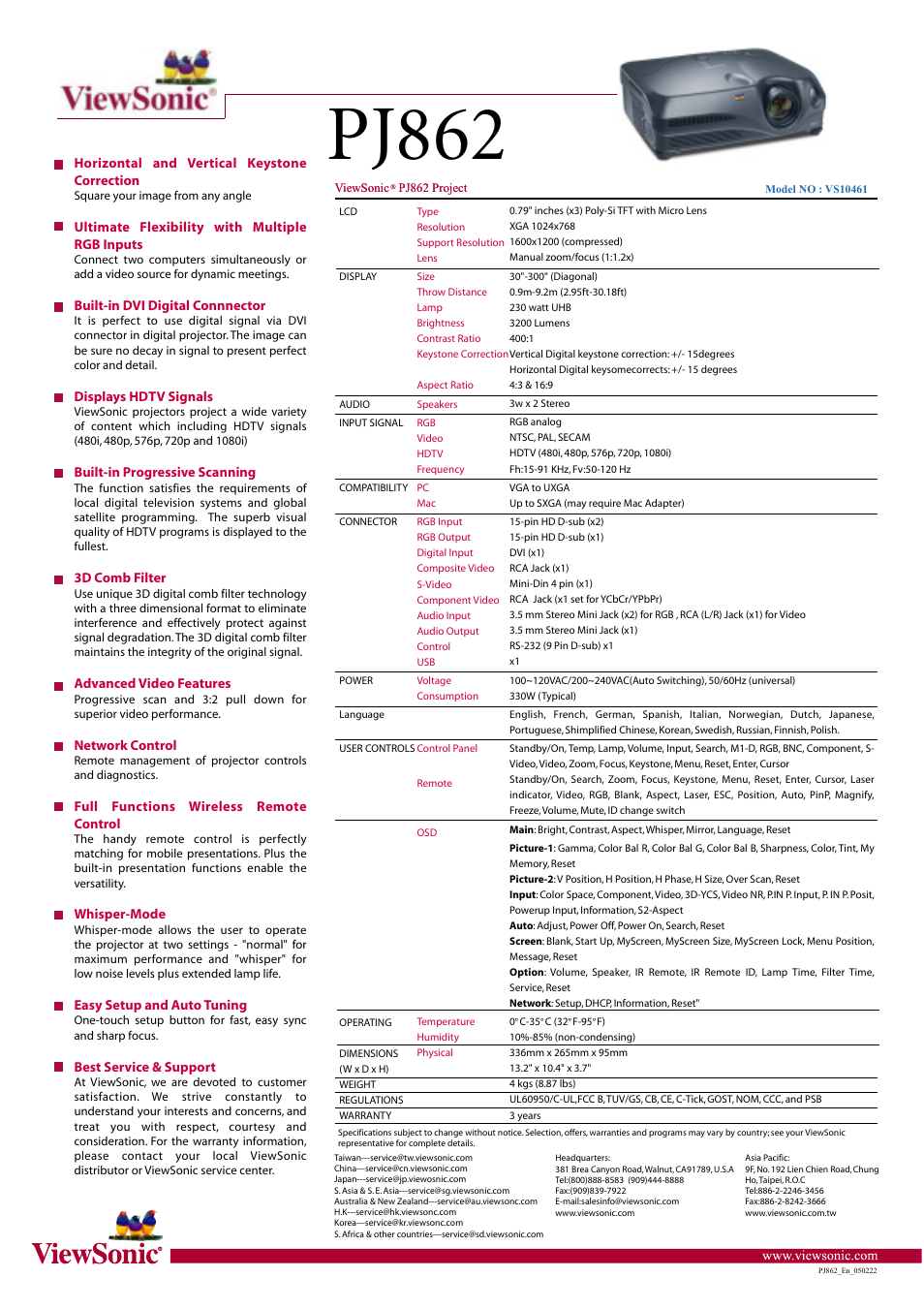 Pj862 | VIEWSONIC PJ862 User Manual | Page 2 / 2