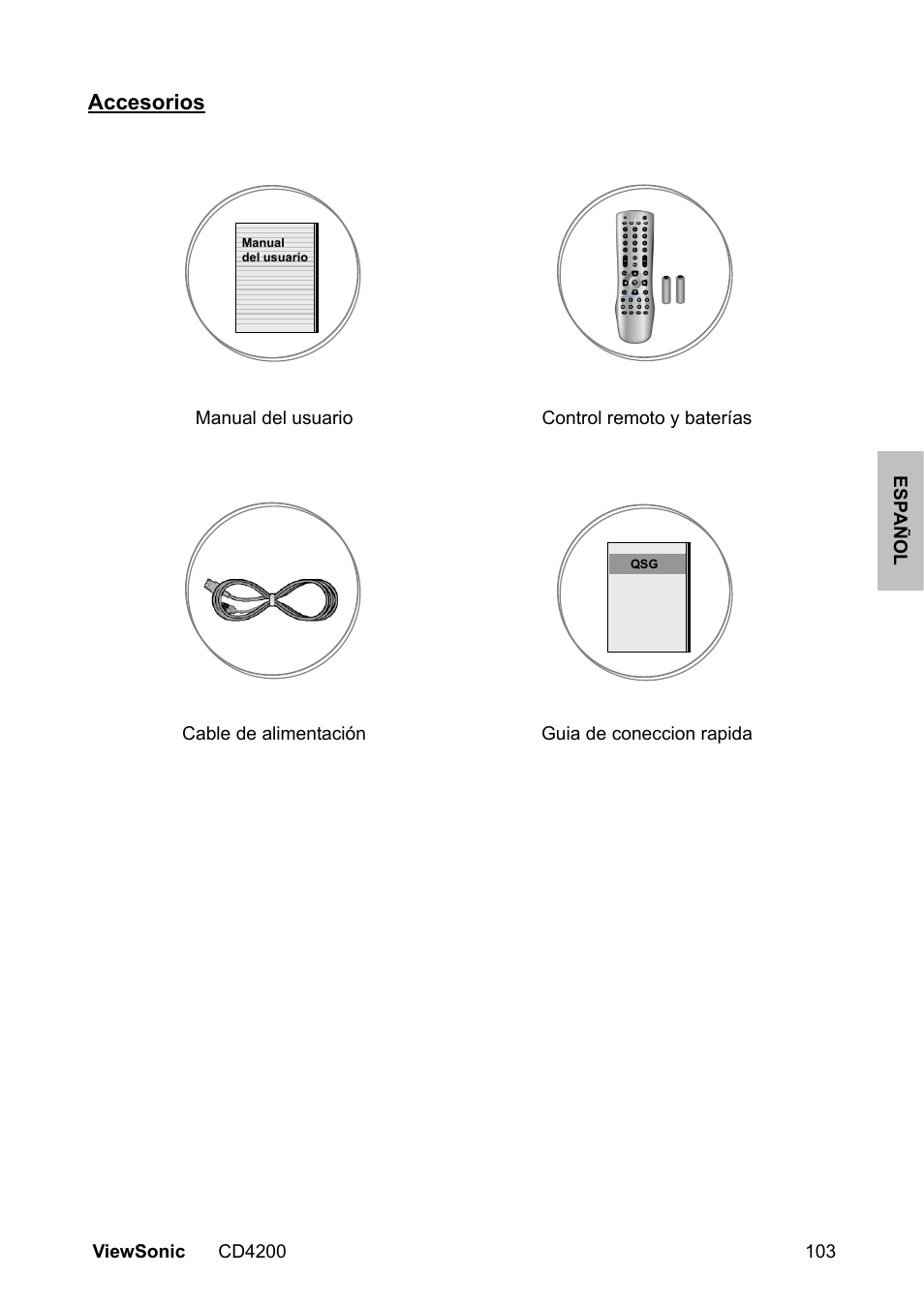 Accesorios | VIEWSONIC CD4200 User Manual | Page 110 / 149