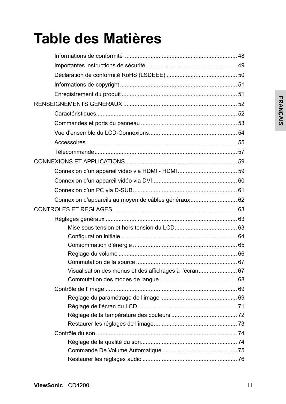 VIEWSONIC CD4200 User Manual | Page 4 / 149
