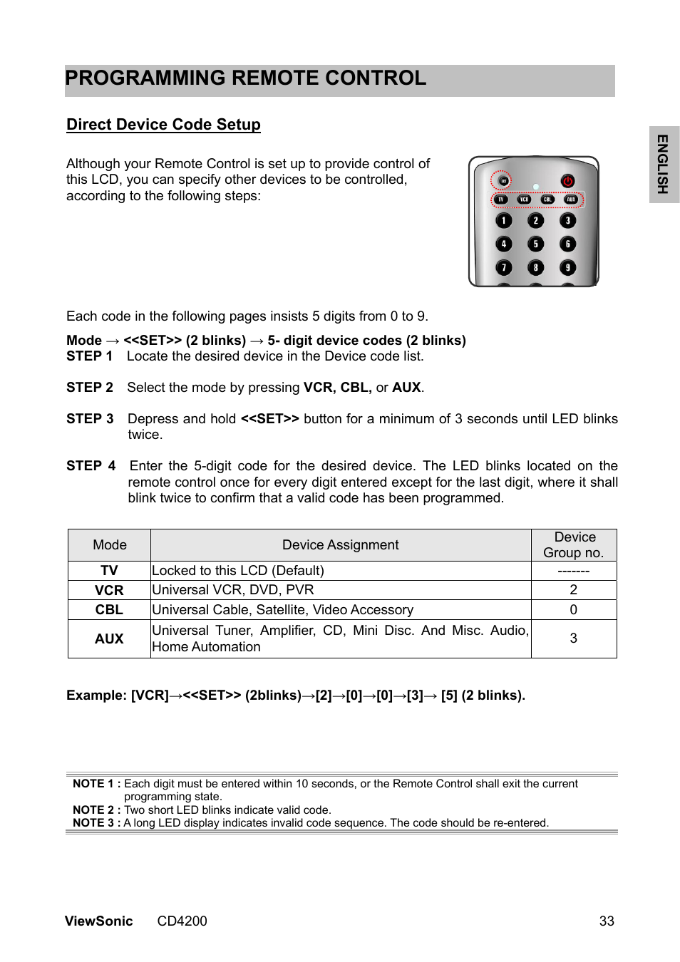 Programming remote control | VIEWSONIC CD4200 User Manual | Page 40 / 149