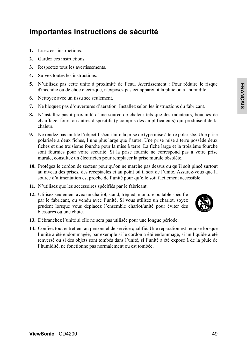 Importantes instructions de sécurité | VIEWSONIC CD4200 User Manual | Page 56 / 149