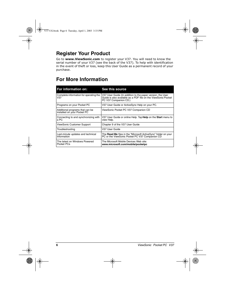 Register your product, For more information | VIEWSONIC V 37 User Manual | Page 13 / 92