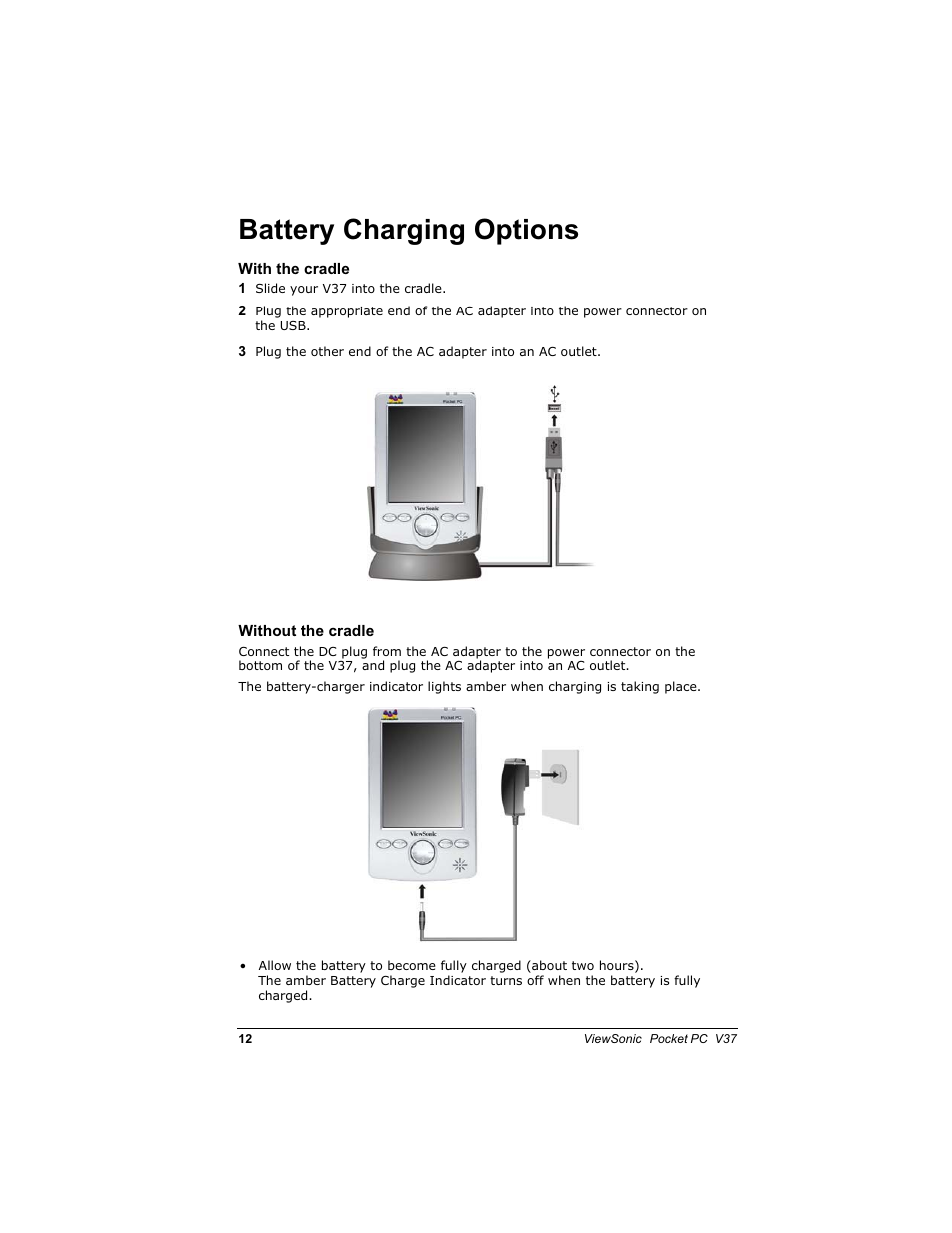 Dwwhu\ &kdujlqj 2swlrqv | VIEWSONIC V 37 User Manual | Page 19 / 92