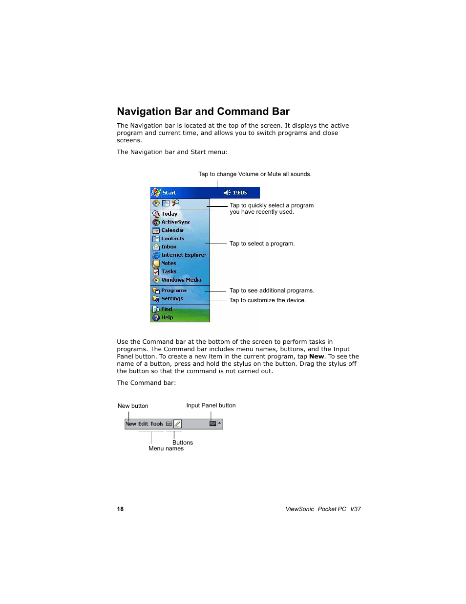 1dyljdwlrq %du dqg &rppdqg %du | VIEWSONIC V 37 User Manual | Page 25 / 92