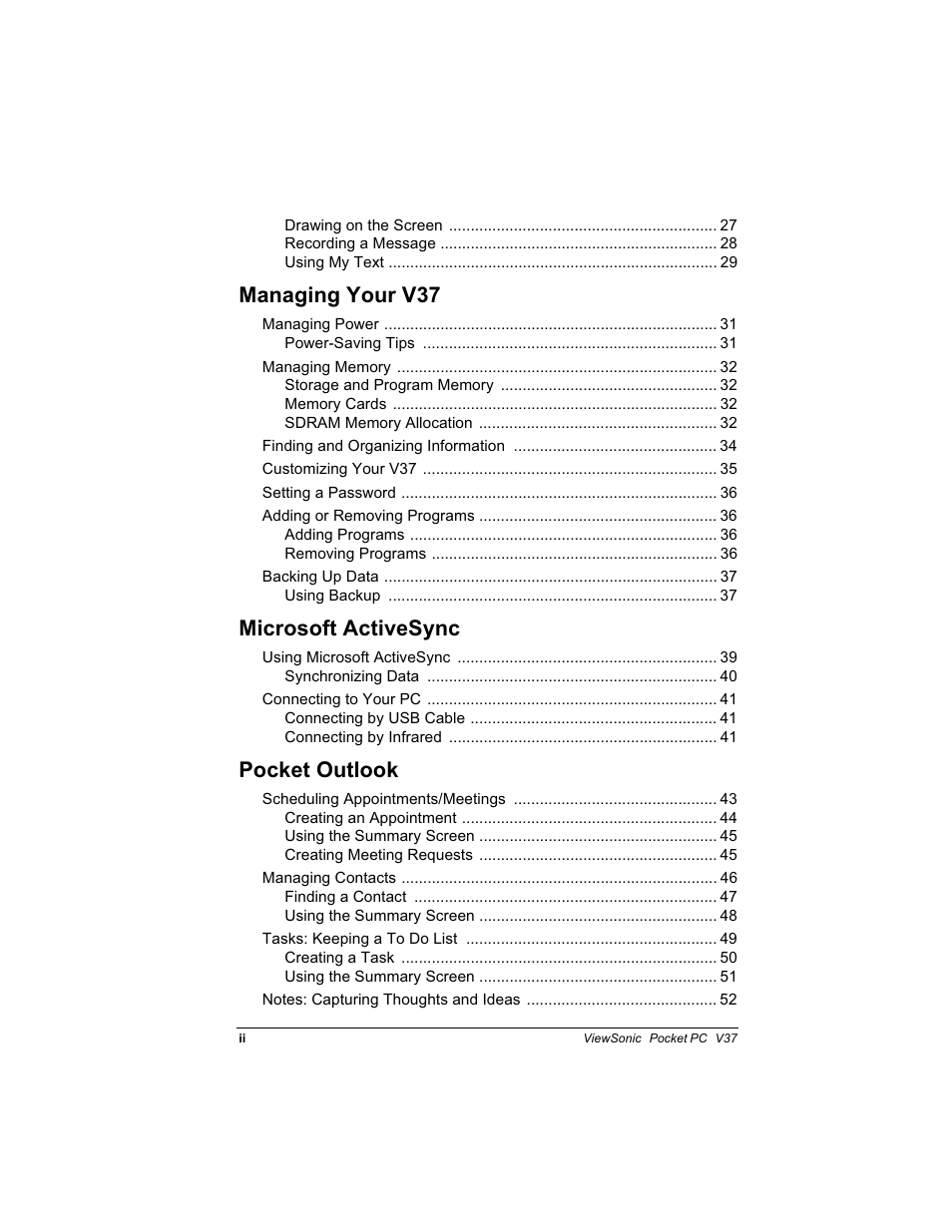 0dqdjlqj <rxu 9, 0lfurvriw $fwlyh6\qf, 3rfnhw 2xworrn | VIEWSONIC V 37 User Manual | Page 3 / 92