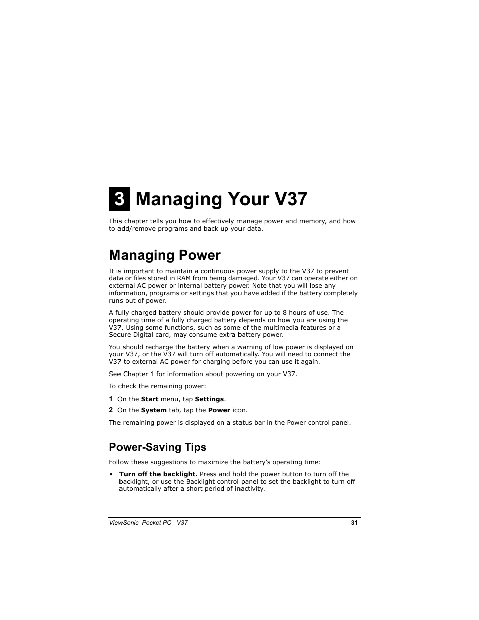 0dqdjlqj <rxu 9, 0dqdjlqj 3rzhu, 3rzhu6dylqj 7lsv | VIEWSONIC V 37 User Manual | Page 38 / 92