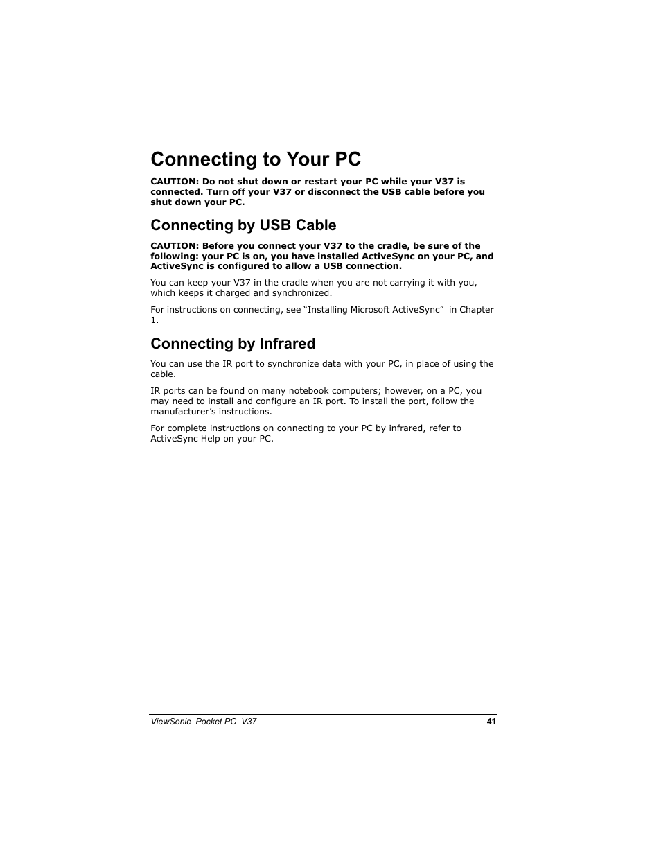 Rqqhfwlqj wr <rxu 3, Rqqhfwlqj e\ 86% &deoh, Rqqhfwlqj e\ ,qiuduhg | VIEWSONIC V 37 User Manual | Page 48 / 92