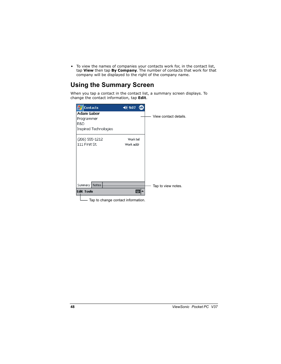 8vlqj wkh 6xppdu\ 6fuhhq | VIEWSONIC V 37 User Manual | Page 55 / 92