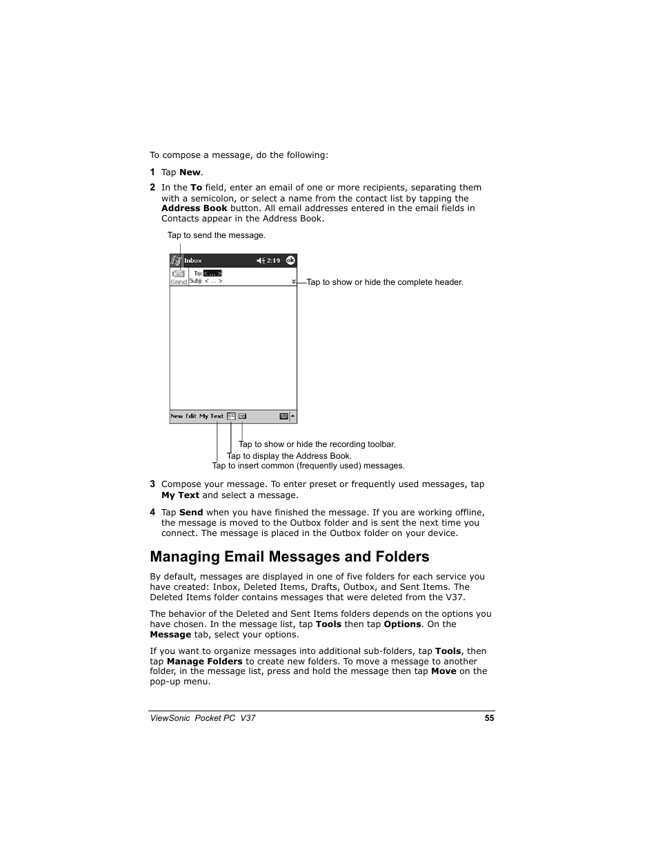 0dqdjlqj (pdlo 0hvvdjhv dqg )roghuv | VIEWSONIC V 37 User Manual | Page 62 / 92