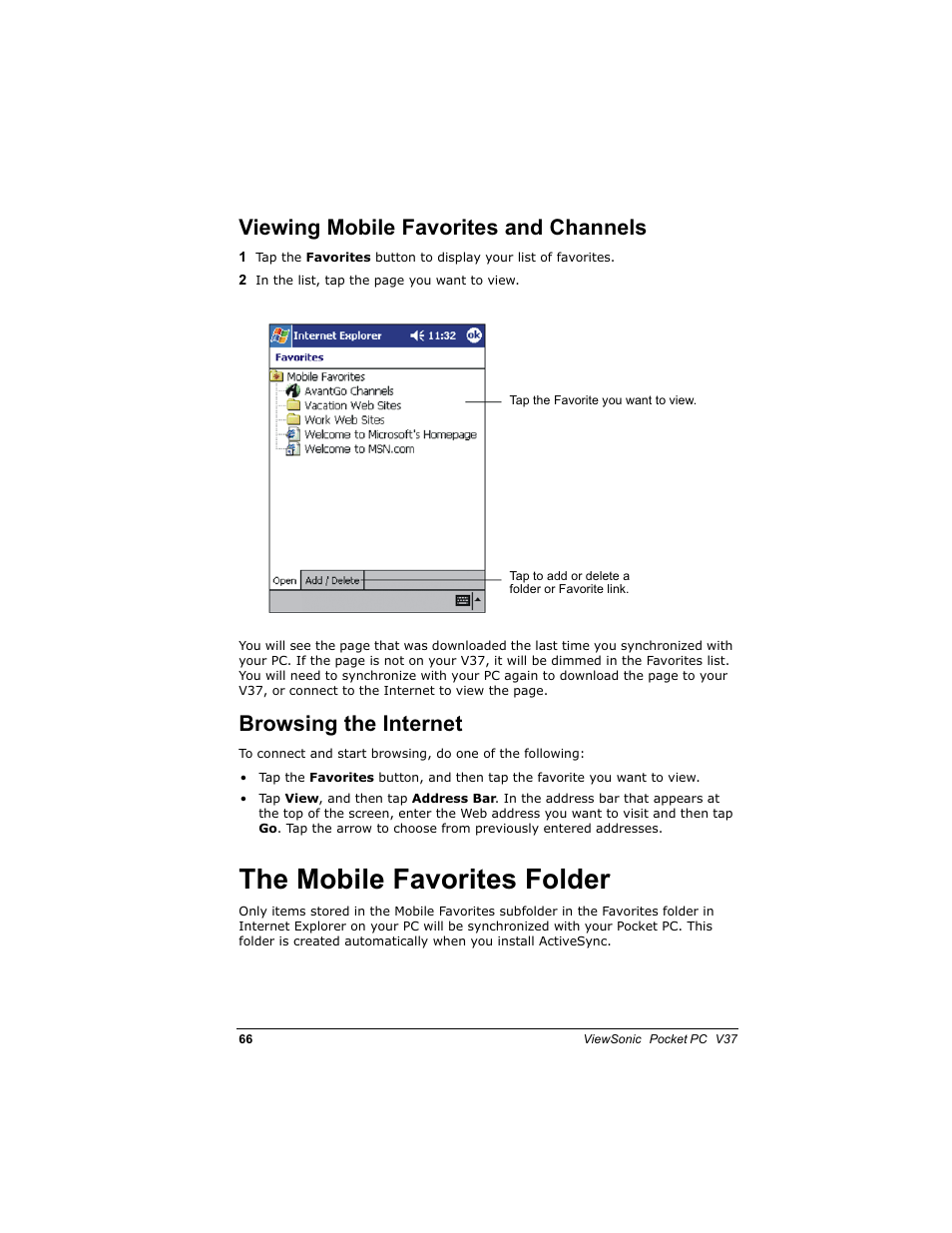 7kh 0reloh )dyrulwhv )roghu, 9lhzlqj 0reloh )dyrulwhv dqg &kdqqhov, Urzvlqj wkh ,qwhuqhw | VIEWSONIC V 37 User Manual | Page 73 / 92