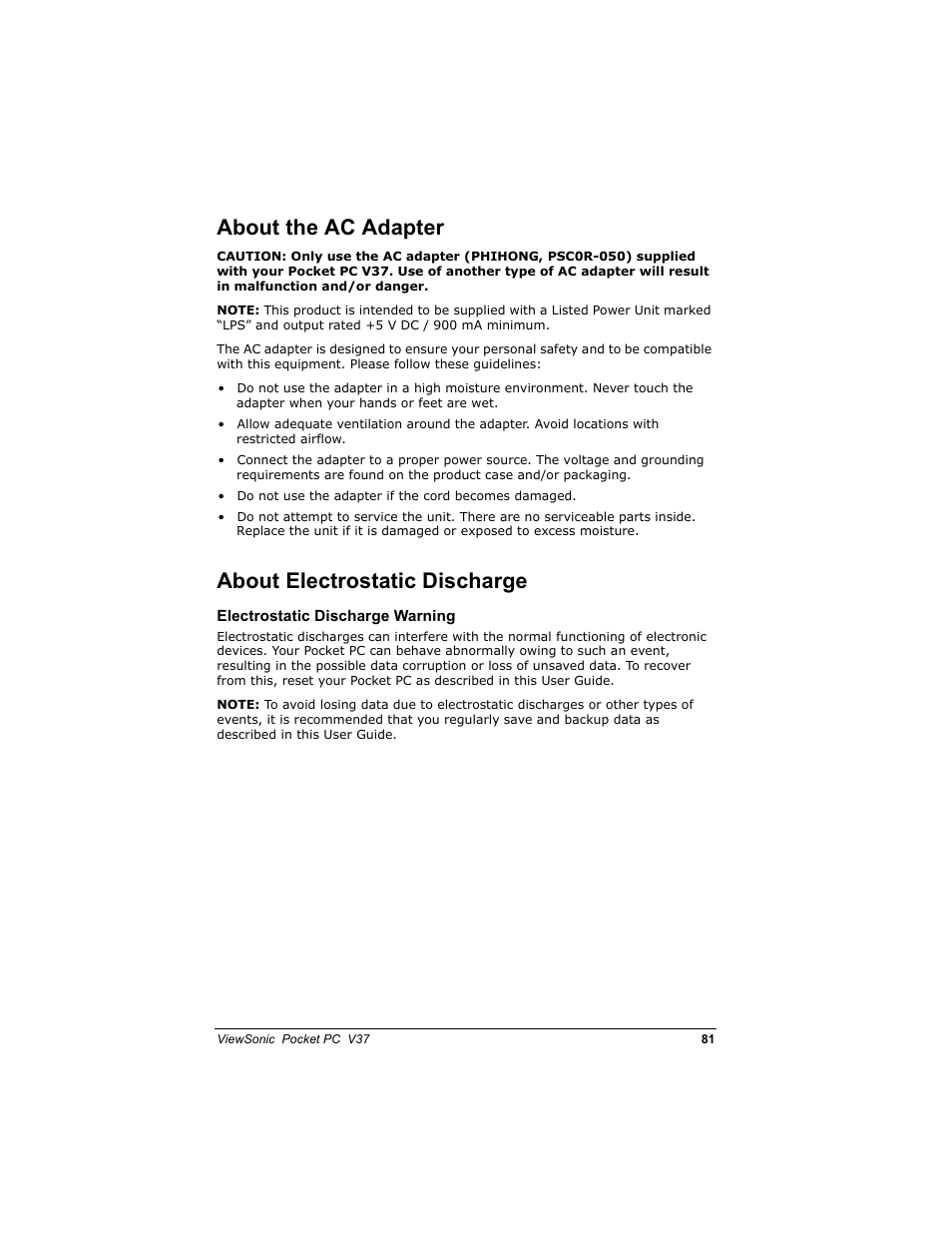 Erxw wkh $& $gdswhu, Erxw (ohfwurvwdwlf 'lvfkdujh | VIEWSONIC V 37 User Manual | Page 88 / 92