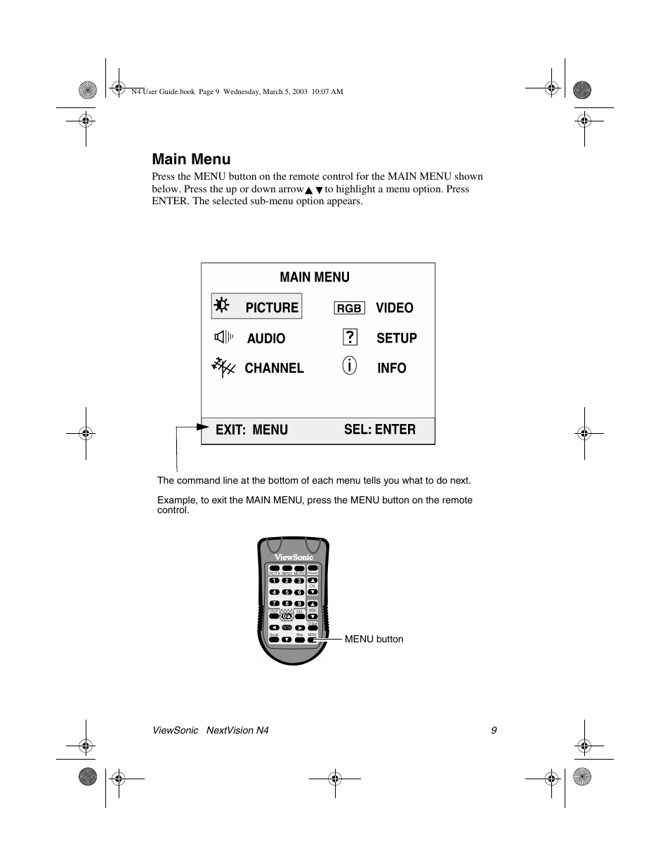 Main menu | VIEWSONIC NEXTVISION N4 User Manual | Page 12 / 22