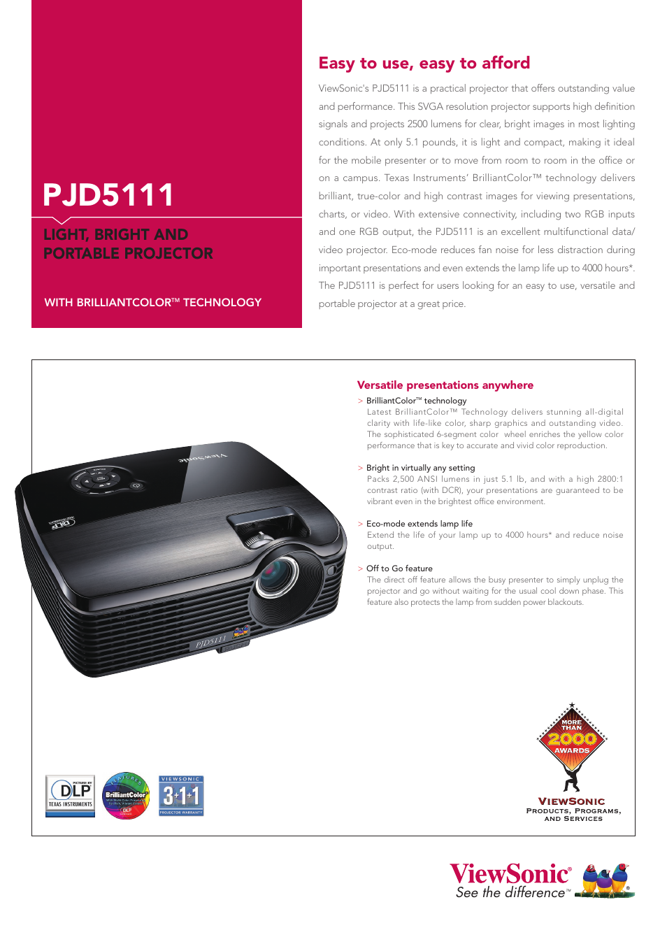 VIEWSONIC PJD5111 User Manual | 2 pages