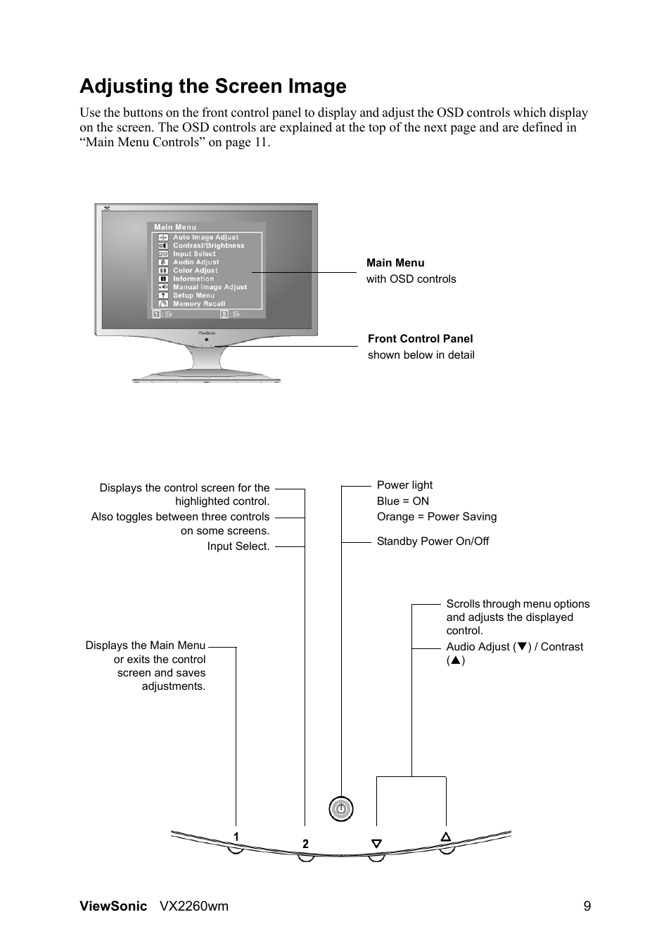Adjusting the screen image | VIEWSONIC VX2260WM User Manual | Page 11 / 26