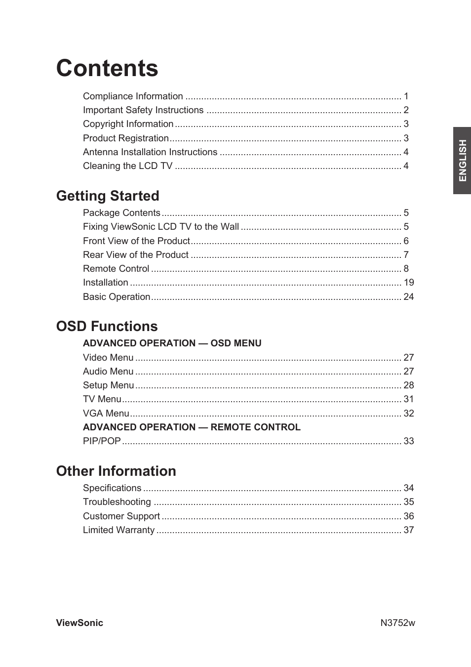 VIEWSONIC N3752w User Manual | Page 2 / 40