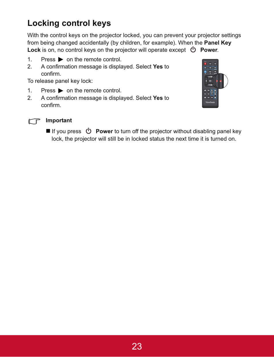 Locking control keys | VIEWSONIC PJD5123 User Manual | Page 26 / 53