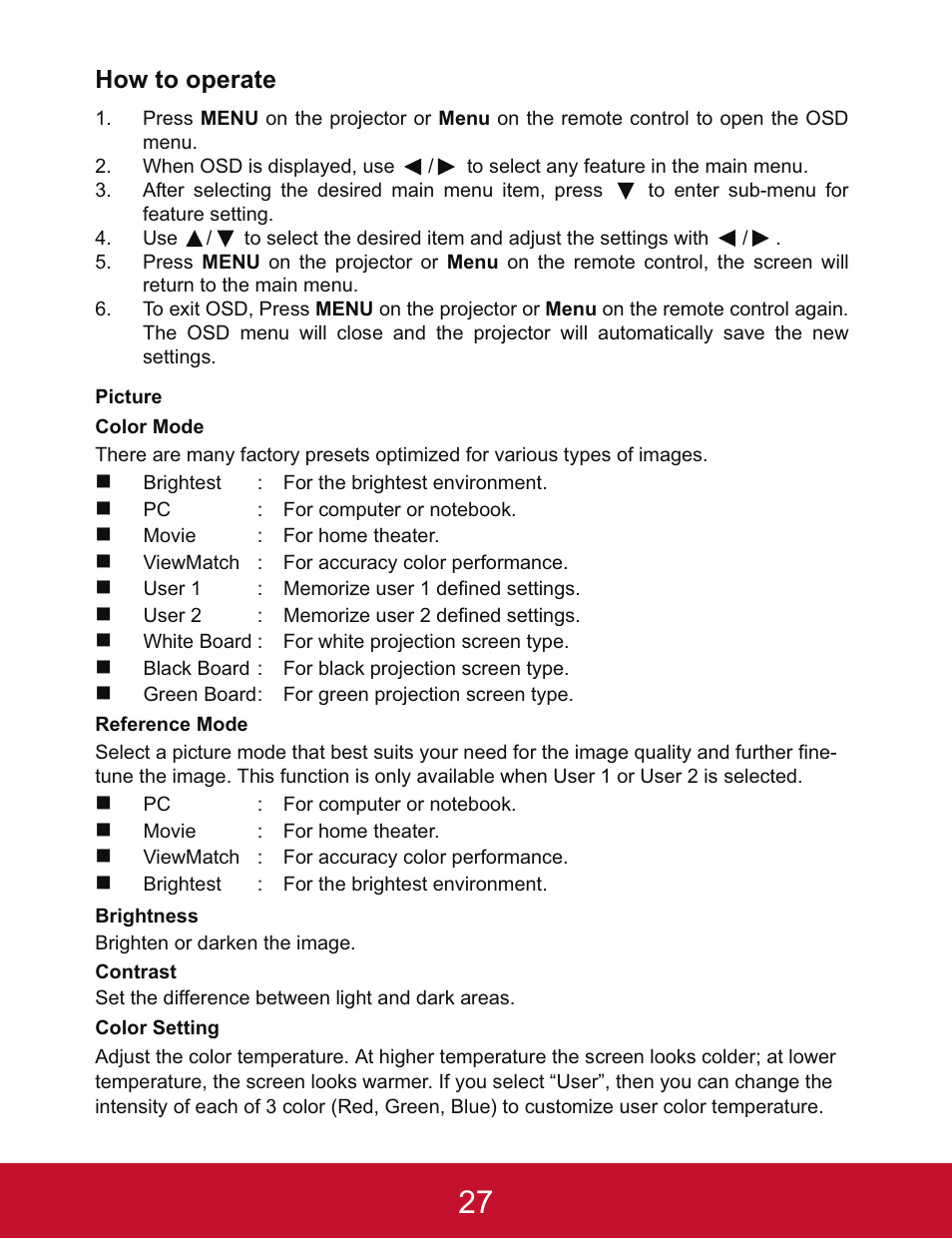How to operate | VIEWSONIC PJD5123 User Manual | Page 30 / 53