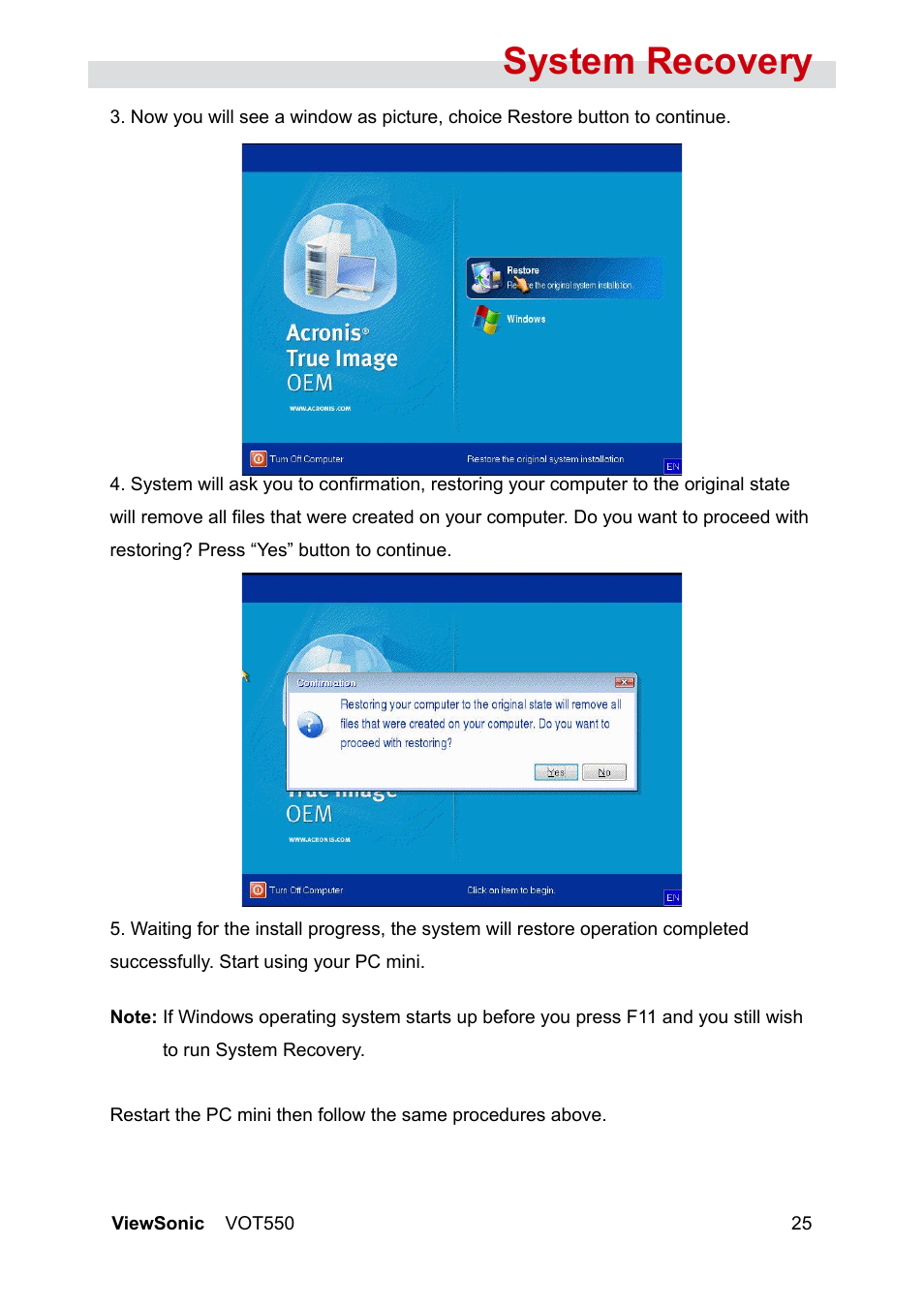 System recovery | VIEWSONIC VOT550 User Manual | Page 31 / 52