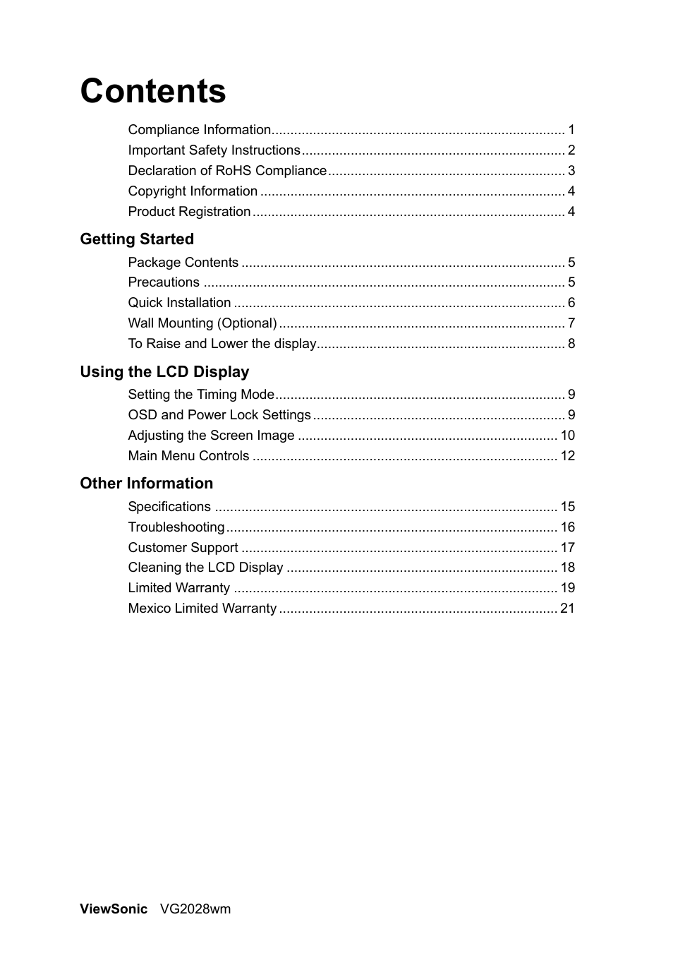 VIEWSONIC LCD DISPLAY VS13390 User Manual | Page 3 / 26