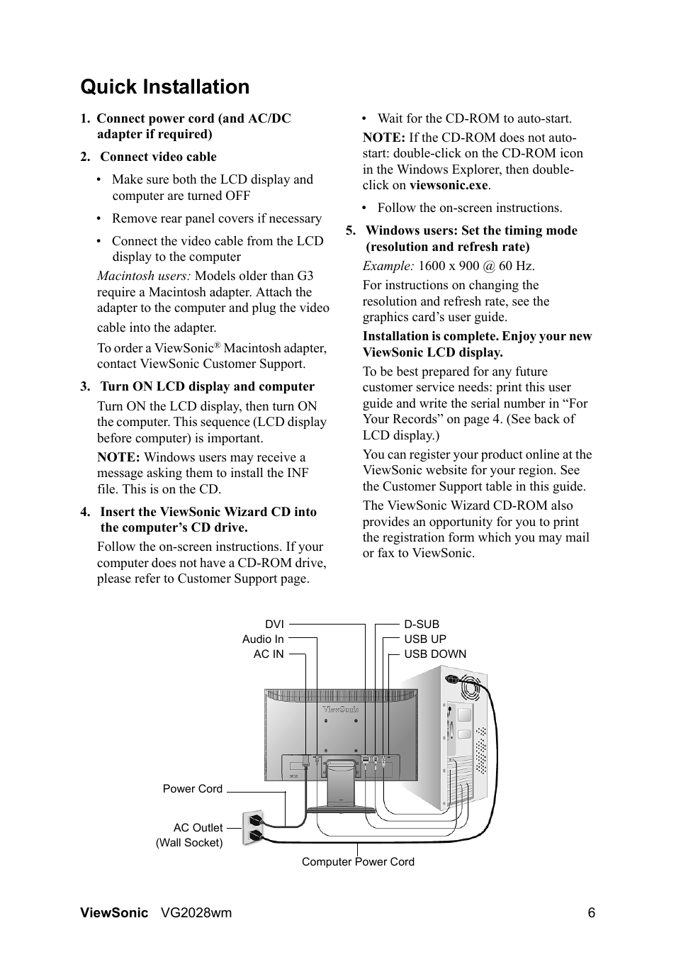Quick installation | VIEWSONIC LCD DISPLAY VS13390 User Manual | Page 9 / 26