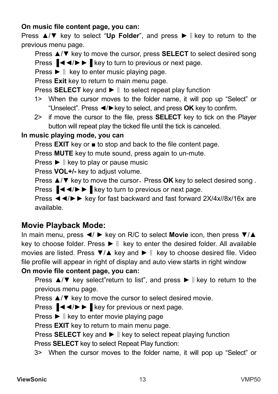 Movie playback mode | VIEWSONIC VS12765 User Manual | Page 14 / 20