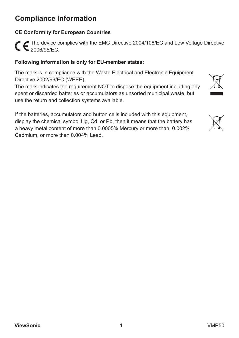 Compliance information | VIEWSONIC VS12765 User Manual | Page 2 / 20