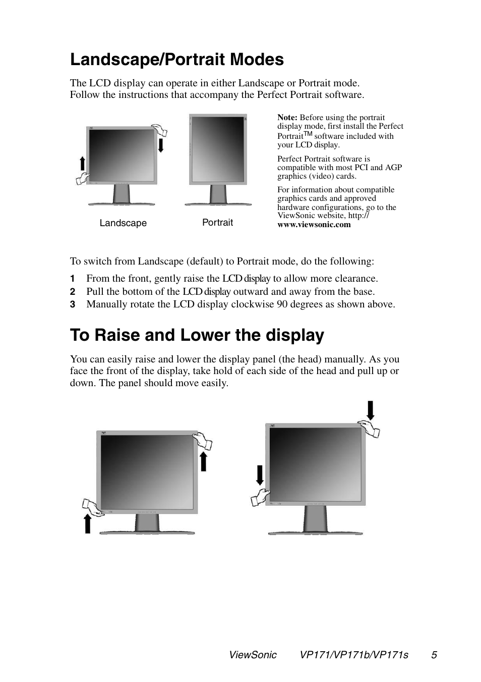 Landscape/portrait modes | VIEWSONIC VP171 User Manual | Page 6 / 22