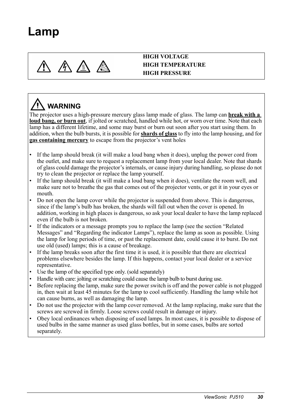 Lamp | VIEWSONIC PJ510 User Manual | Page 33 / 49